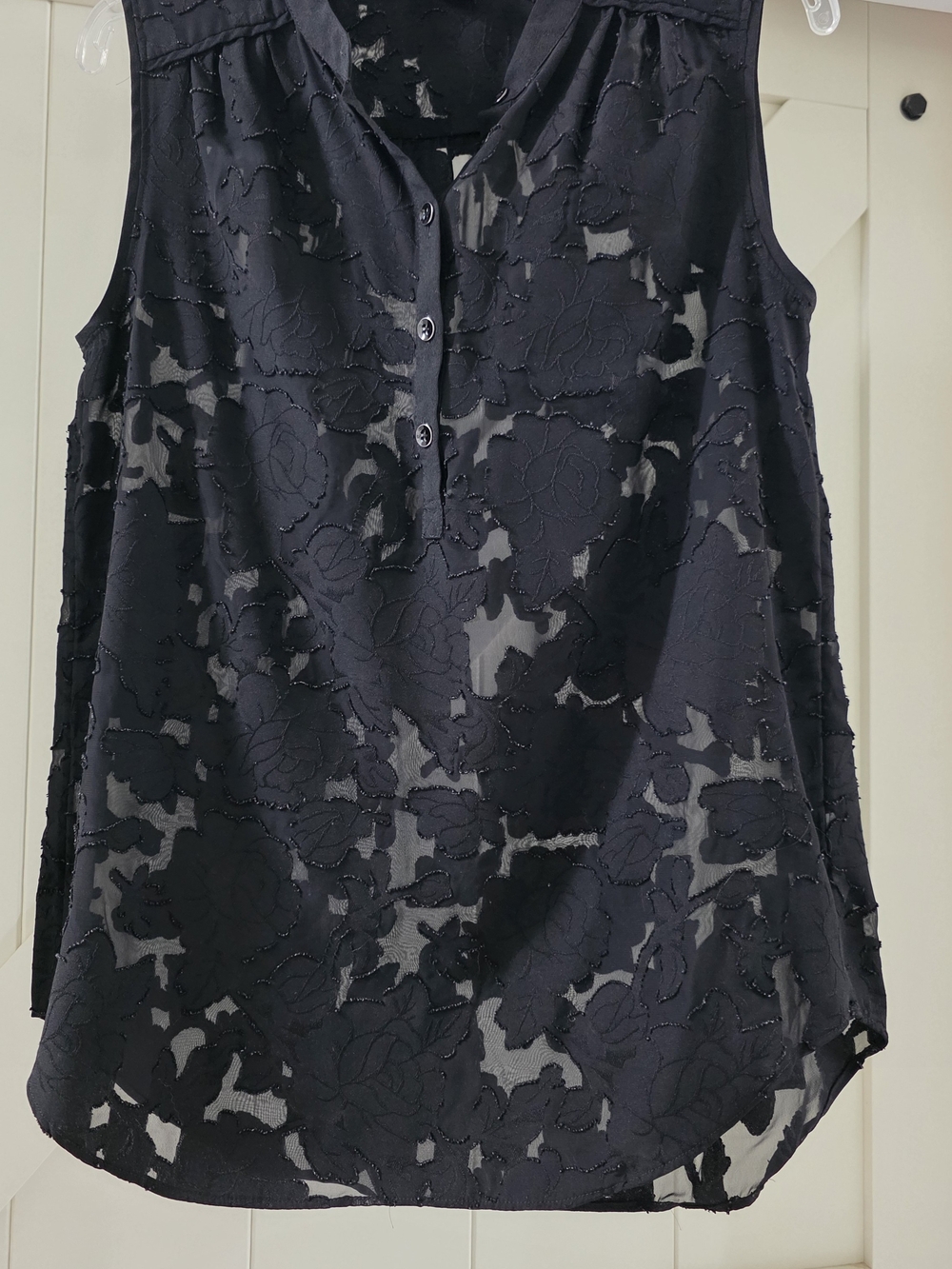 CAbi Black Floral Burnout Sleeveless Shell